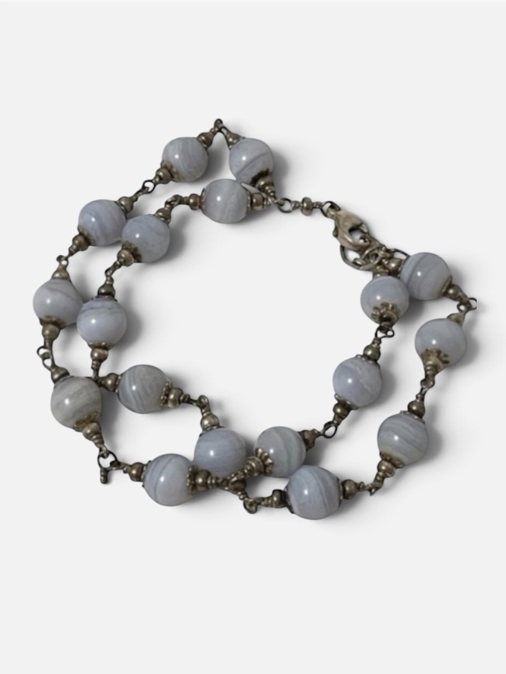 Classic Sterling Silver Blue Lace Agate Bead Bracelet